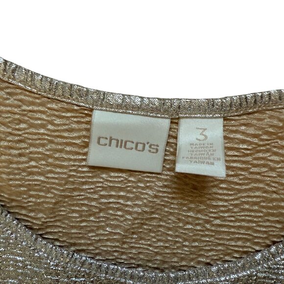 Chico's Silver Metallic Short-Sleeve Top Womens XL Casualchic Eveningwear - Picture 2 of 6
